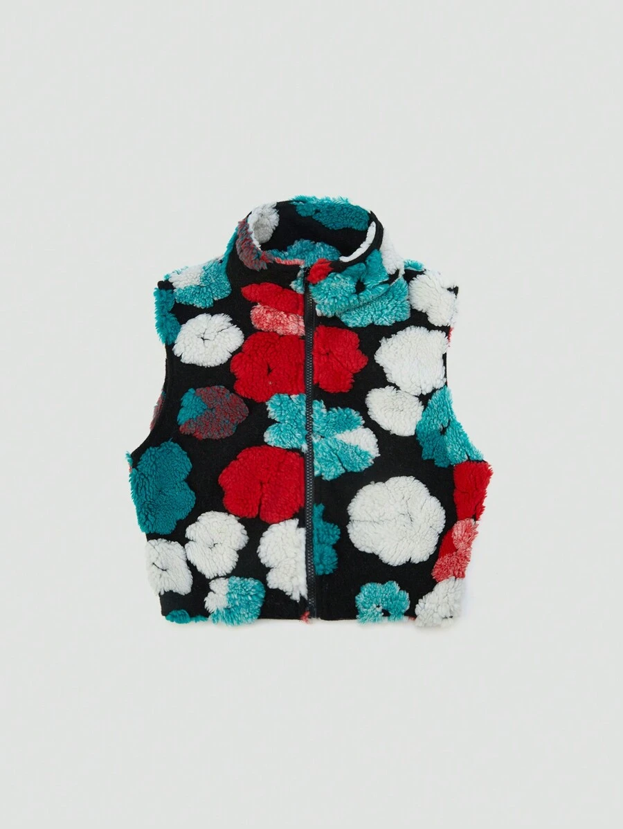 SHEIN Unity Chaleco Con Estampado Floral Y Cierre Frontal De Cremallera - Verde - Ver 1