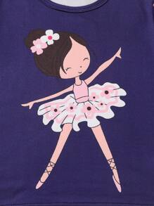 Genkimix Kids Young Girl Cartoon Ballet Dancer Printed Pajama Set