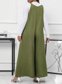 SHEIN LUNE Kích thước lớn Màu xanh lá Áo liền quần ống rộng Without Top - xanh quân đội - Xem 2