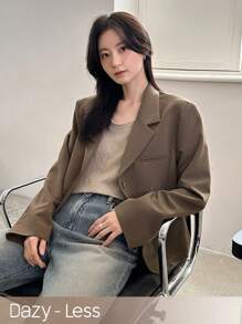 DAZY Của phụ nữ Ngực đơn Hàn Quốc Phong cách Áo vest - Màu Khaki - Xem 6