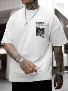 Manfinity Homme 男裝角色和標語印花t恤 - 白色 - 查看 1