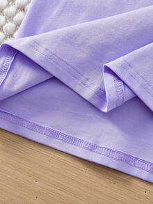 Teen Girls' Lace Splice Floral Lace Hem Round Neck T-Shirt - Mauve Purple - View 3