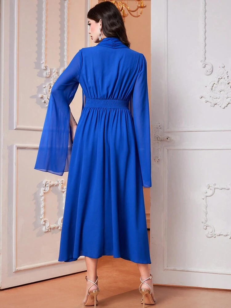Women'S Solid Color Cape Sleeve Dress Long Evening Dresses Fall Cloth For Women