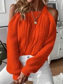 SHEIN LUNE Women's Off-Shoulder Pullover Sweater - Orange - View 6