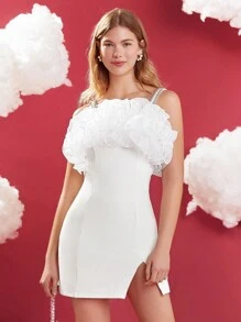 Enchnt Vestido De Tirantes Para Mujer Con Borde Con Volantes Exagerados