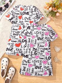 SHEIN Kleid Mit Herzen Und Buchstaben Für Kleine Mädchen