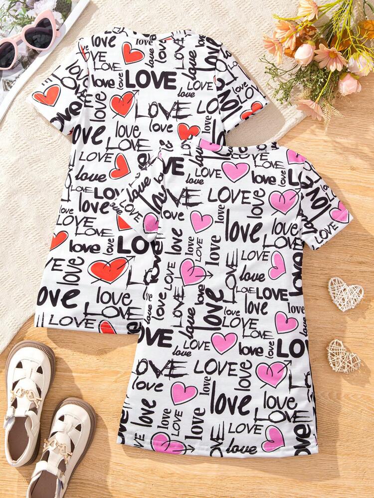 Little Girls' Heart & Letter Printed Dress