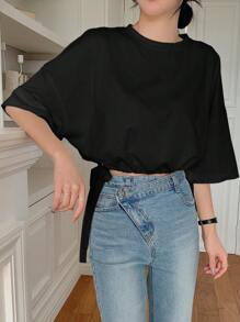 DAZY Solid Color Short Sleeve T-Shirt - Black - View 3