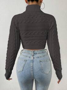 SHEIN Essnce Women's High Neck Cropped Sweater - Dark Grey - View 2
