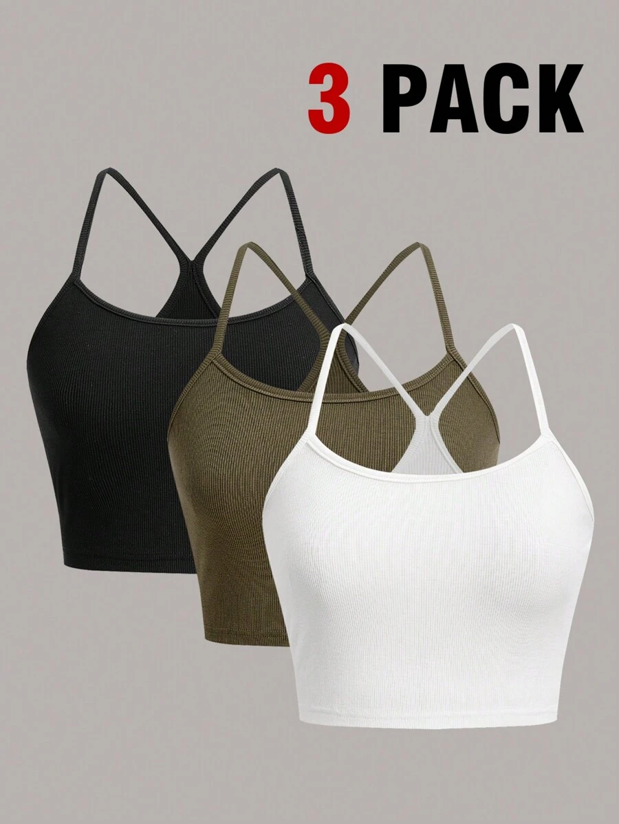 SHEIN EZwear 3入組實色背心上衣 - 彩色 - 查看 1