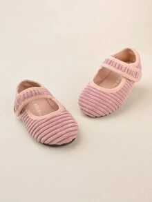 Girls' Fashionable, Lovely, Elegant, Simple, Cross Strap, Comfortable, Casual Flat Shoes In Pink Corduroy Fabric - Dusty Pink - View 2