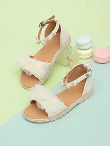 夏季新款女童可愛休閒平底涼鞋,適用於戶外活動 - 米色 - 查看 1