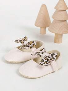 1 Pair Comfortable Textile Bow Knot Dress Shoes For Newborn Infant Girls, Daily Wear - Pink - View 1