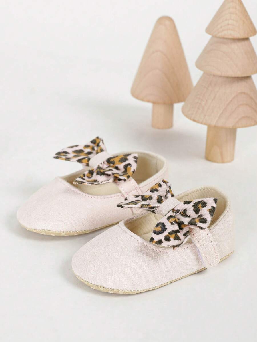 1 Pair Comfortable Textile Bow Knot Dress Shoes For Newborn Infant Girls, Daily Wear - Pink - View 1