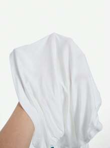 SHEIN EZwear 素色褶邊掛脖上衣 - 白色 - 查看 6