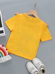 SHEIN Kids' Casual Cartoon Dinosaur Printed Short Sleeve T-Shirt