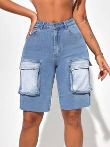 SHEIN SXY Cargo Denim Shorts - Light Wash - View 1