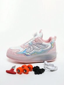 Girls' Solid Automatic Four-Wheel 12-Mode Rechargeable Roller Sneakers - Multicolor - View 4