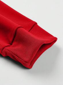 男款寬鬆連帽衫,背面印有數字,休閒日常穿搭 - 紅色 - 查看 5