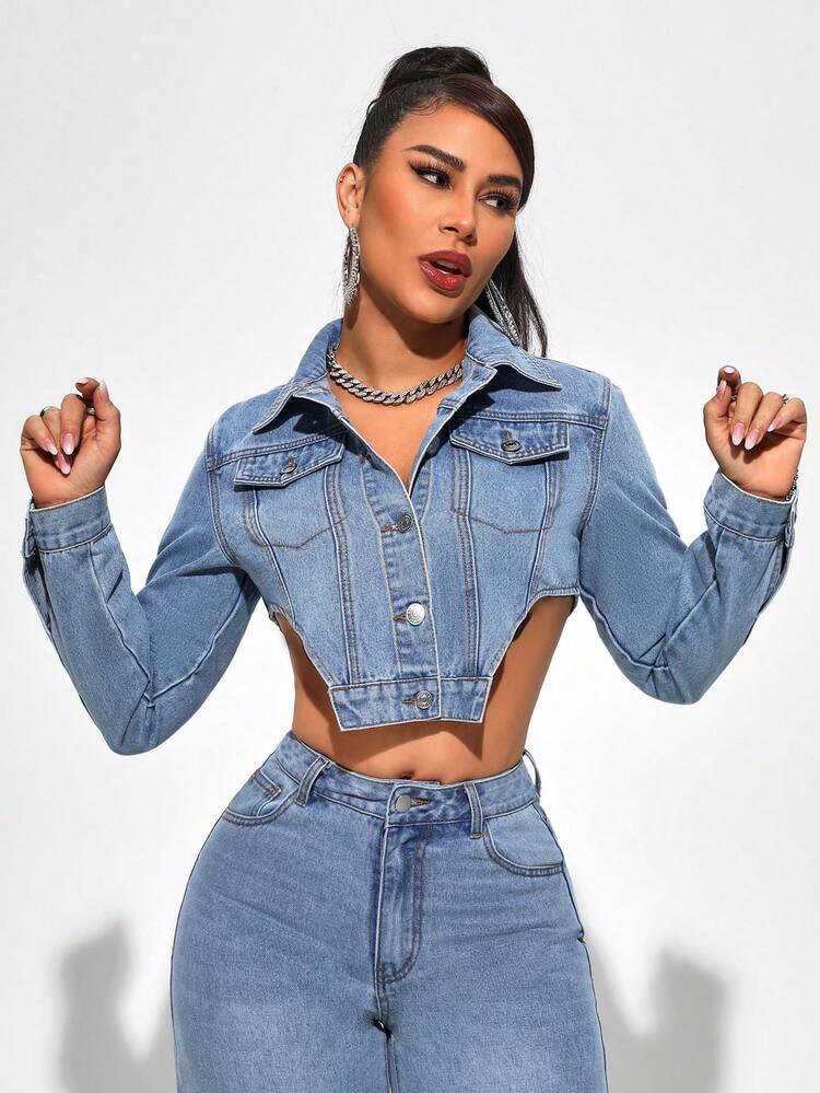 Women'S Asymmetrical Hemline Denim Top