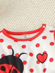 Baby Girl Contrast Color Lovely Ladybug Polka Dot Printed Jumpsuit - Red - View 7