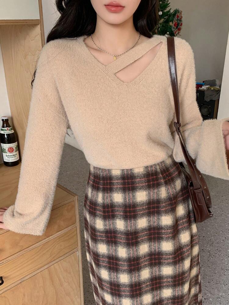 Hollow Out Detail Long Sleeve Sweater,Fall Clothes