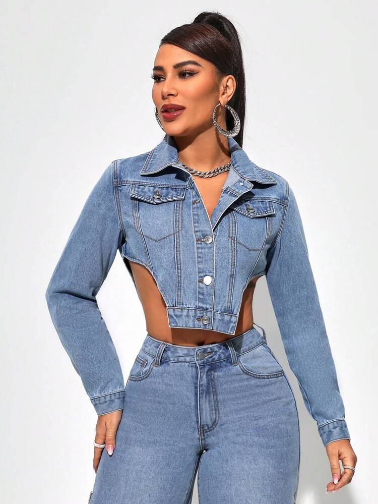 Women'S Asymmetrical Hemline Denim Top