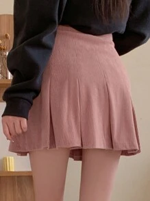 DAZY Váy xếp ly nhung kẻ cho nữ Váy thu - Hồng - Xem 5