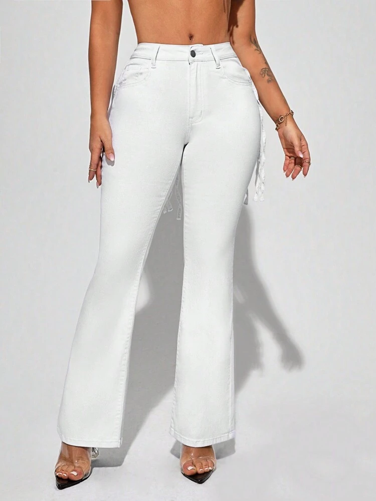 Women'S Flared Jeans With Tassel Decoration