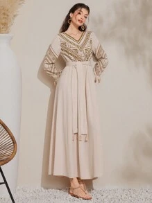 Al Najma Robe imprimée géométrique à manches longues pour femmes, robe Eid, modeste