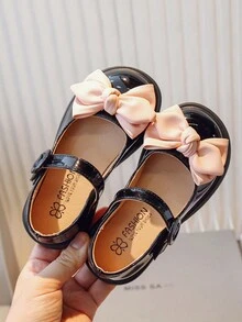 兒童公主風格蝴蝶結平底鞋 - 黑色 - 查看 2