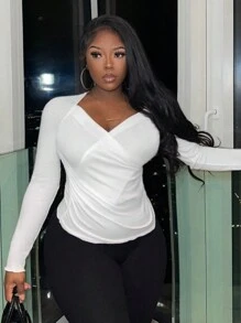 Slaydiva 女士交叉前綁裝貼身t恤 - 白色 - 查看 3