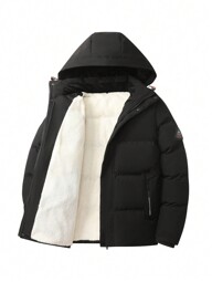 Men Long Sleeve Teddy Lined Hooded Padded Coat, For Fall Winter