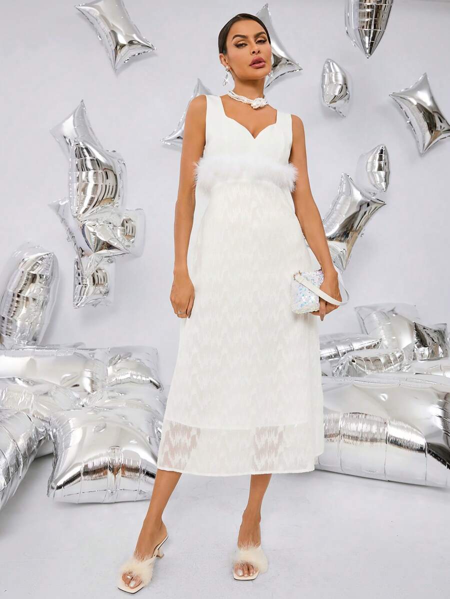 Chiquease 毛茸茸無袖拼接裙 - 白色 - 查看 1