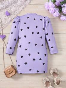 SHEIN Little Girls' Heart Pattern A-Line Ribbed Dress - Purple - View 2