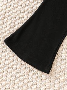 SHEIN Young Girl Black/Grey Elastic Solid Color Flared Leggings - Multicolor - View 6