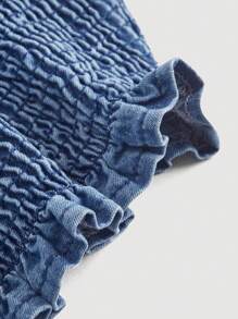 SHEIN MOD 性感超短緊身女式平行縐縫牛仔布緊身胸衣上衣,藍色 - 淺色水洗藍 - 查看 3