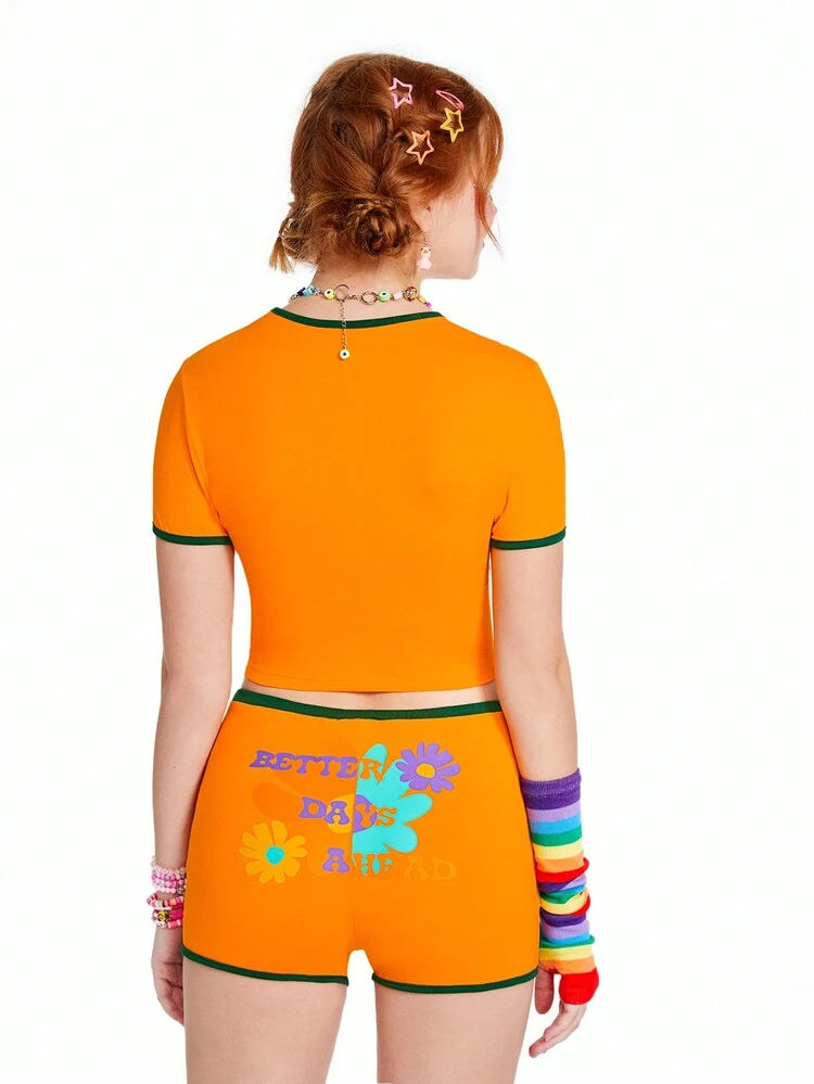 Dopamine Orange Tights Set Track Two-Piece Outfit