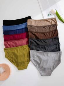 12pcs Ribbed Knit Triangle Panties - Multicolor - View 2