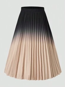 SHEIN Clasi Plus Size Women's Pleated Ombre Skirt - Apricot - View 1