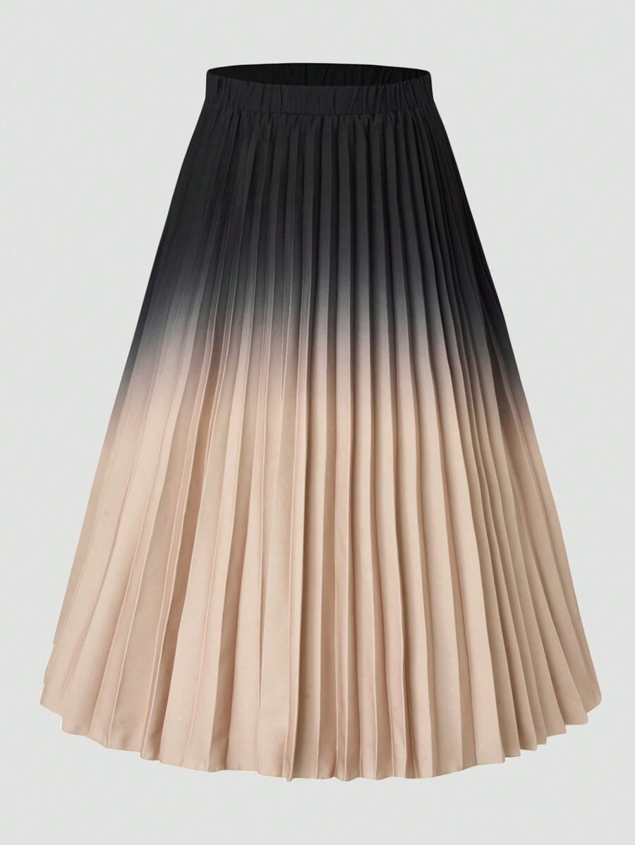 SHEIN Clasi Plus Size Women's Pleated Ombre Skirt - Apricot - View 1