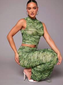 Hauture Tie Dye Drawstring Top & Skirt Two Piece Set