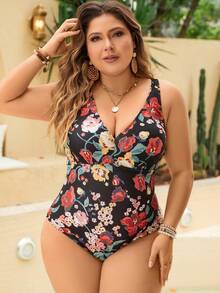 Swim Lushoire Của phụ nữ Kích thước lớn In hoa Đồ bơi Lễ hội hóa trang - Nhiều màu - Xem 4