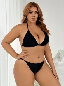 SHEIN Swim Curve Conjunto de biquíni plus size 3 peças separadas carnaval verão praia - Multicolorido - Ver 3