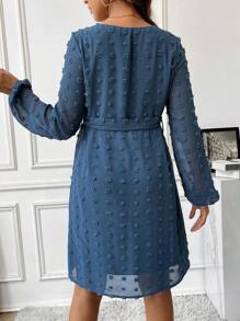 SHEIN Rochie De Maternitate Eleganta Decolteata Cu Cravata In Talie - Albastru - Vizualizare 2