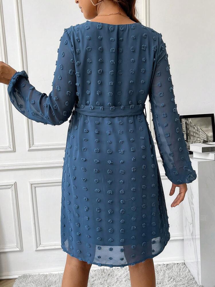 Elegant V-neck Maternity Dress With Waist Tie