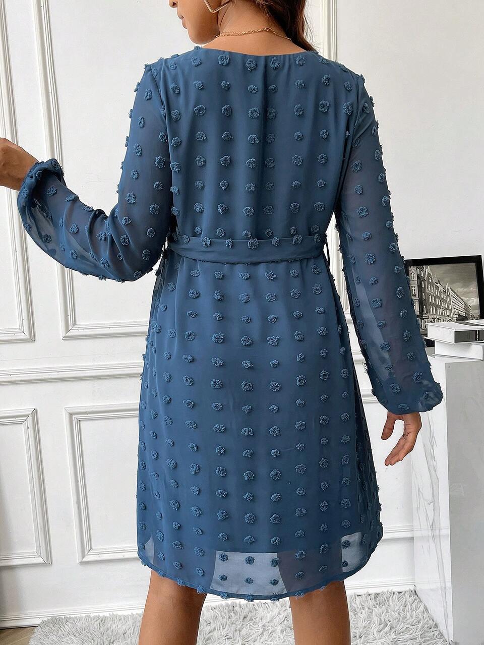 Elegant V-neck Maternity Dress With Waist Tie