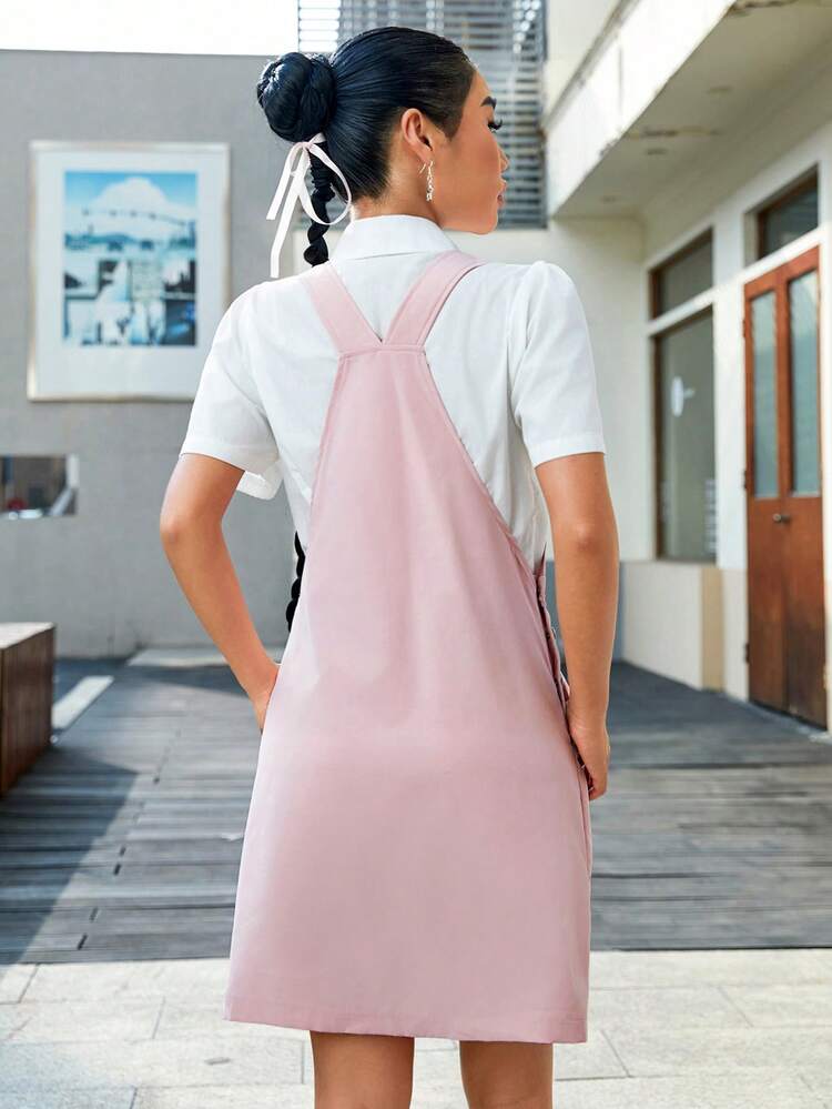 Women's Letter Decor Side Patch Design Casual Suspender Dress