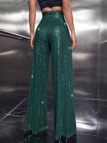 SHEIN Allurite 高腰閃亮長褲 - 墨綠色 - 查看 2