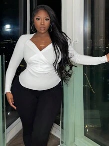 Slaydiva 女士交叉前綁裝貼身t恤 - 白色 - 查看 6